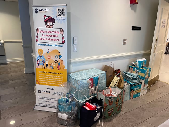 Photo of baby gifts for Pinwheel Place's Welcome Basket Program